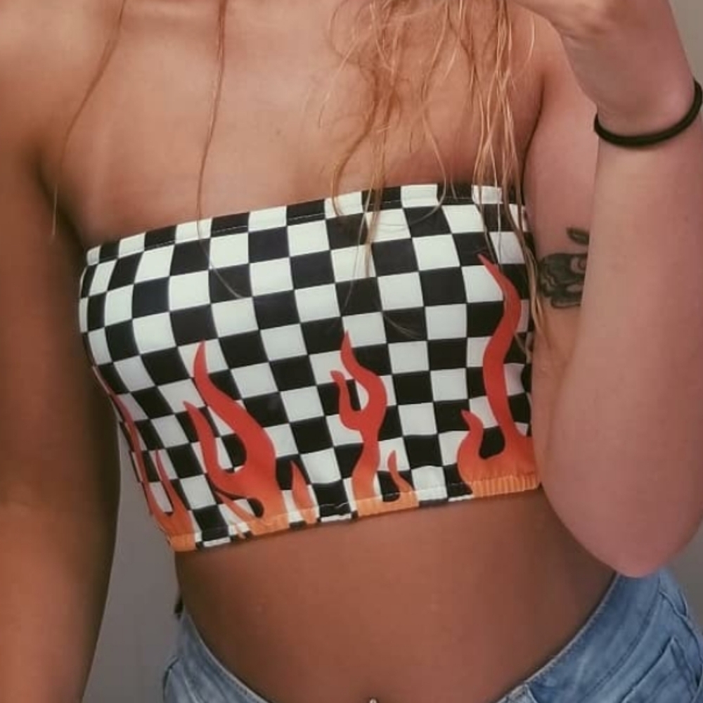 Flame Checkered Tube Top
